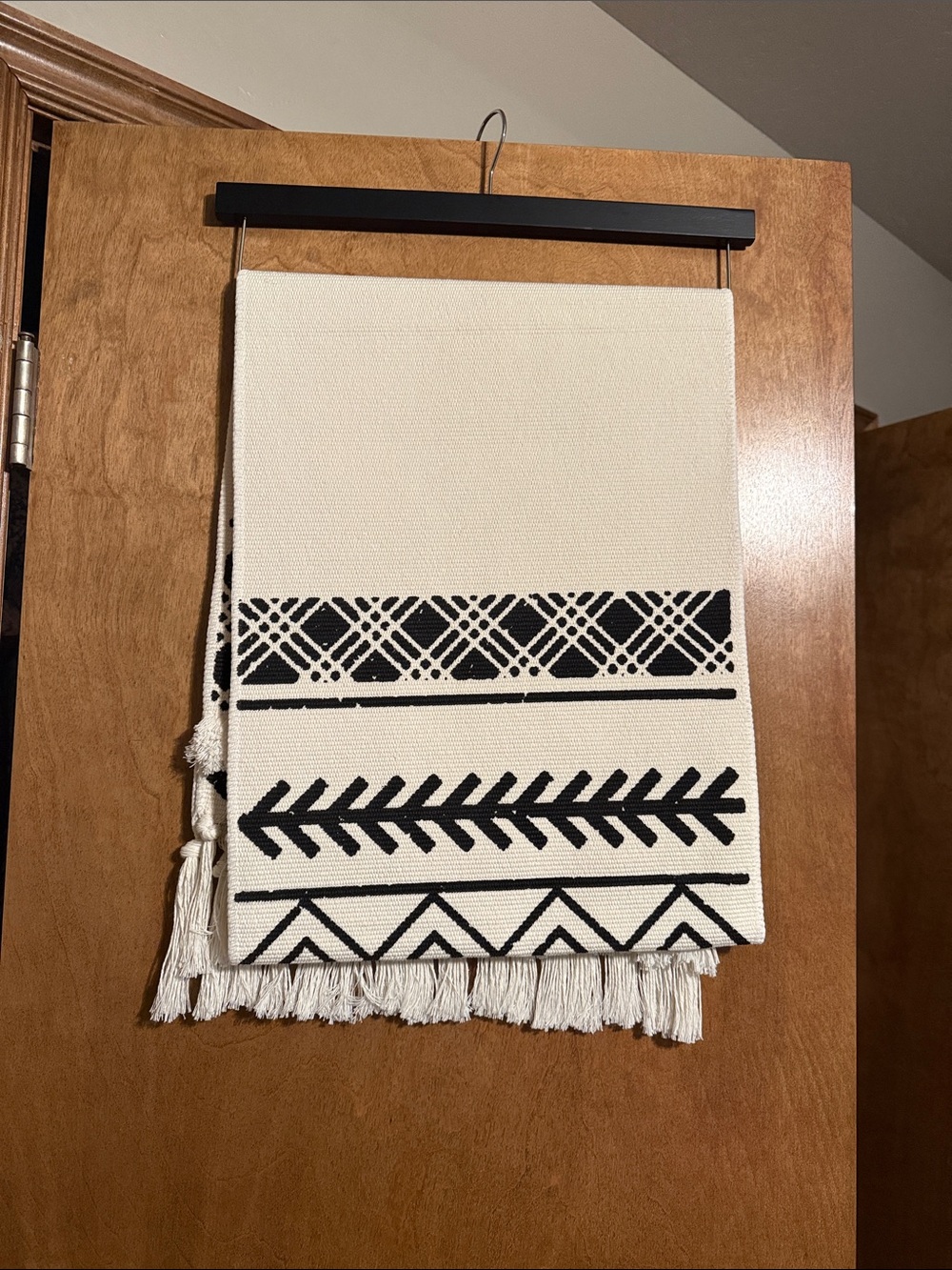 Cream and Black Decorative Fringe table runner - Home Dining